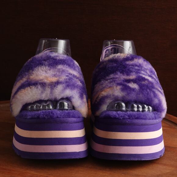 UGG Slippers WMS SZ 6.5-7 Purple Disco Marble Slide Platform Cozy Slingback Shoe - Picture 3 of 13